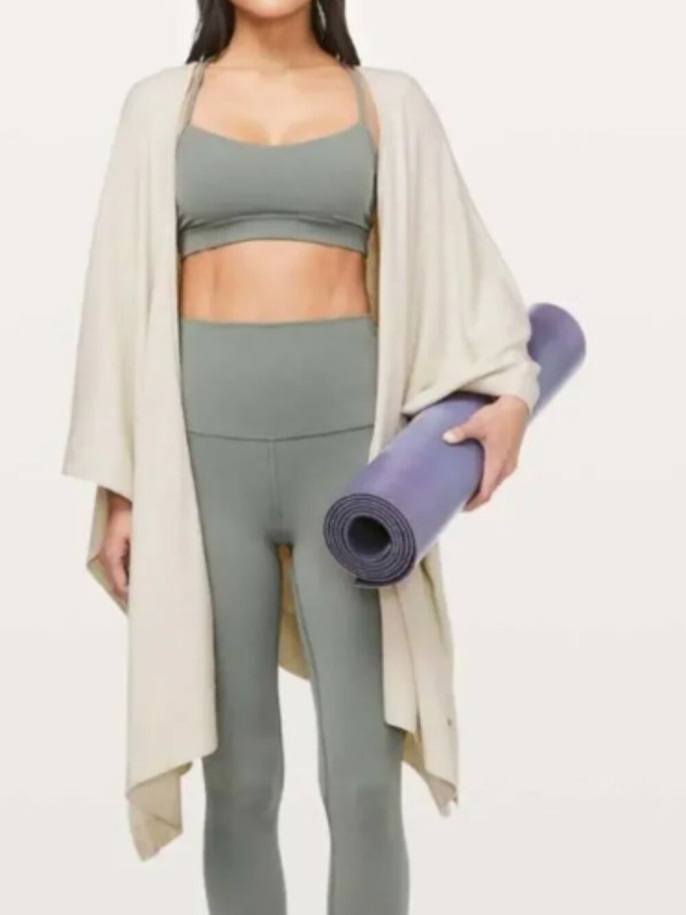 LULULEMON Free To Coast Wrap Heathered Dove Grey Cream Ivory Silk Blend Poncho